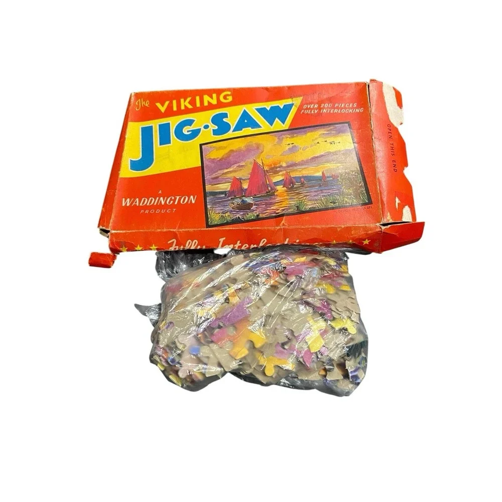 Vintage Waddington Giant Jig-Saw Puzzle Lot 439 Pc Viking Jig-Saw 1930s 4x